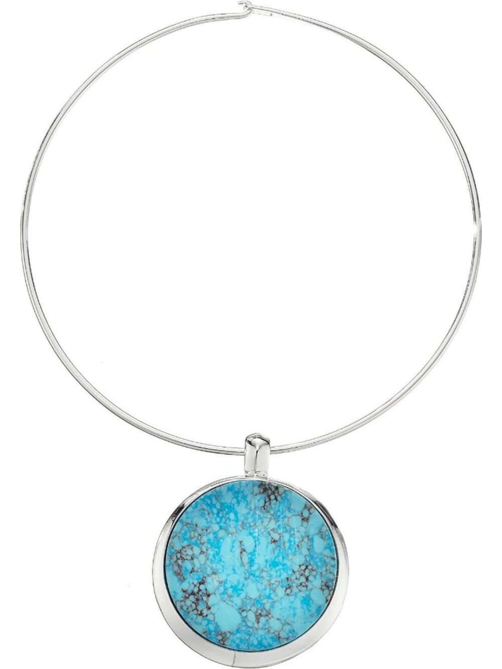Turquoise Pendant Wire Collar Necklace for Women - Silver Accent Jewelry